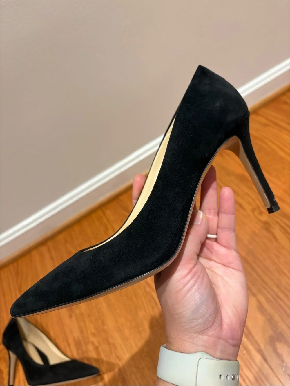 MARION PARKE Black Suede 85 Classic Pointed Toe Pump Women's 39/US 9